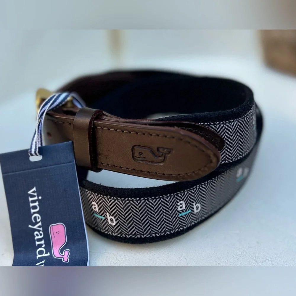 NW Vineyard Vines 🇺🇸 Made 💯 leather & Canvas Belt Sz 34